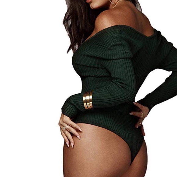 Off the shoulder knit ribbed long sleeve bodysuit - Picture 3 of 4